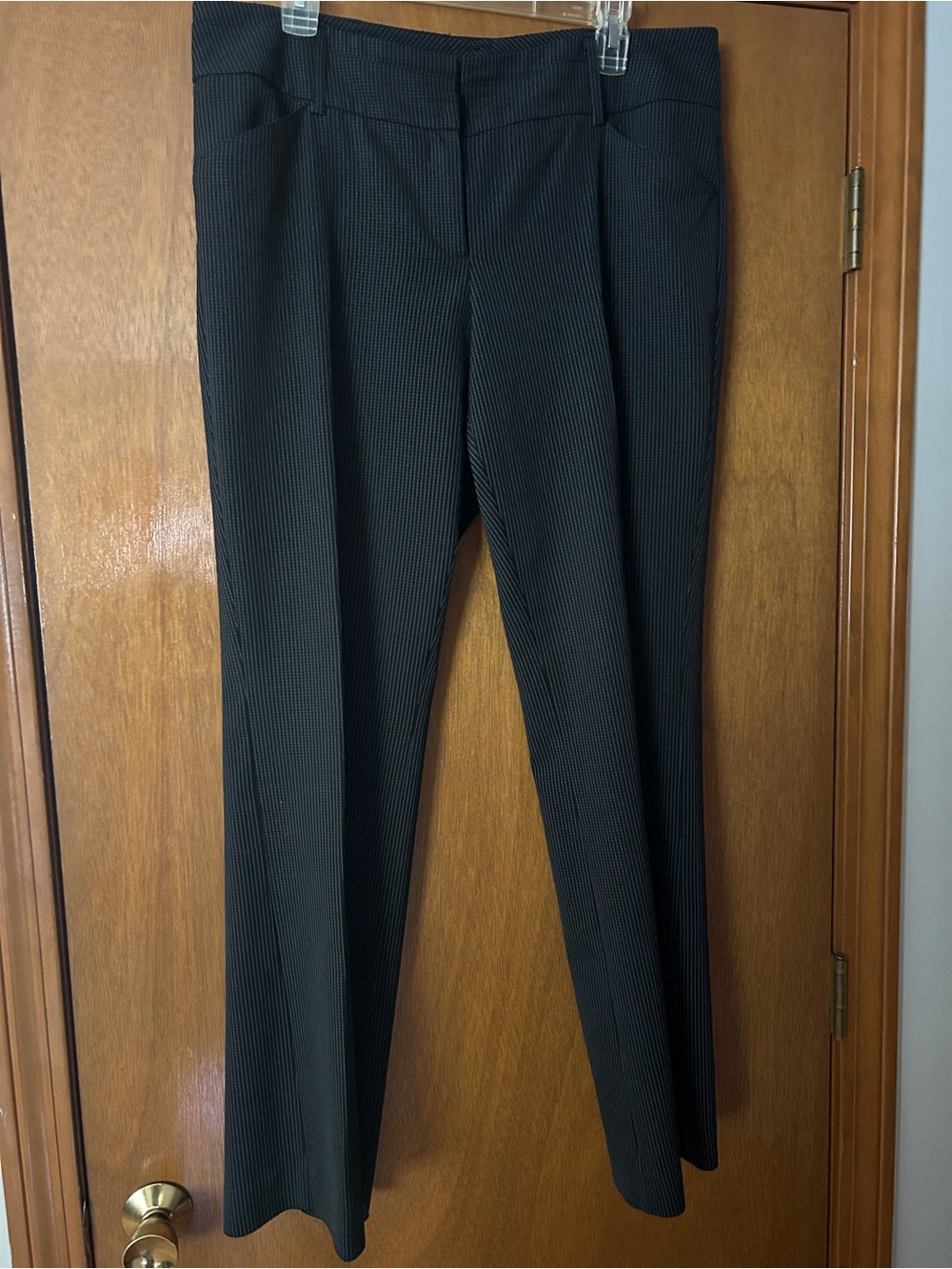 Classic Black Pinstripe Boot-Cut Dress Pants